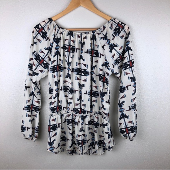 Duo Aztec Print Blouse with Peplum Style Waist - Picture 3 of 6